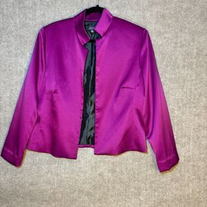 Dress Barn Collection Fuchsia Sz 14‎ Jacket Open Front Beaded Edge 3/4 Sleeves